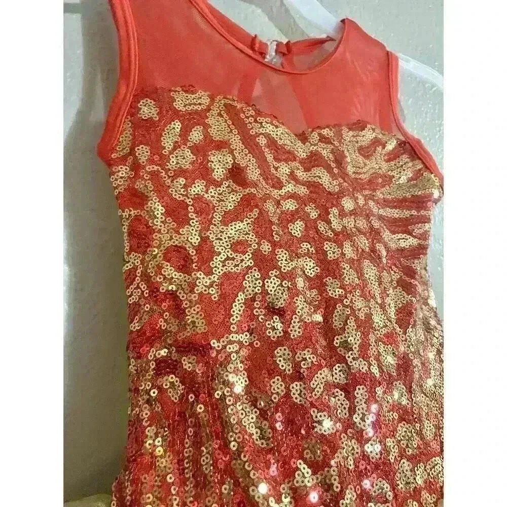 Dance Costume Child Small Red Gold Ballet Dance Sequin Tutu Dress‎ - Picture 5 of 9